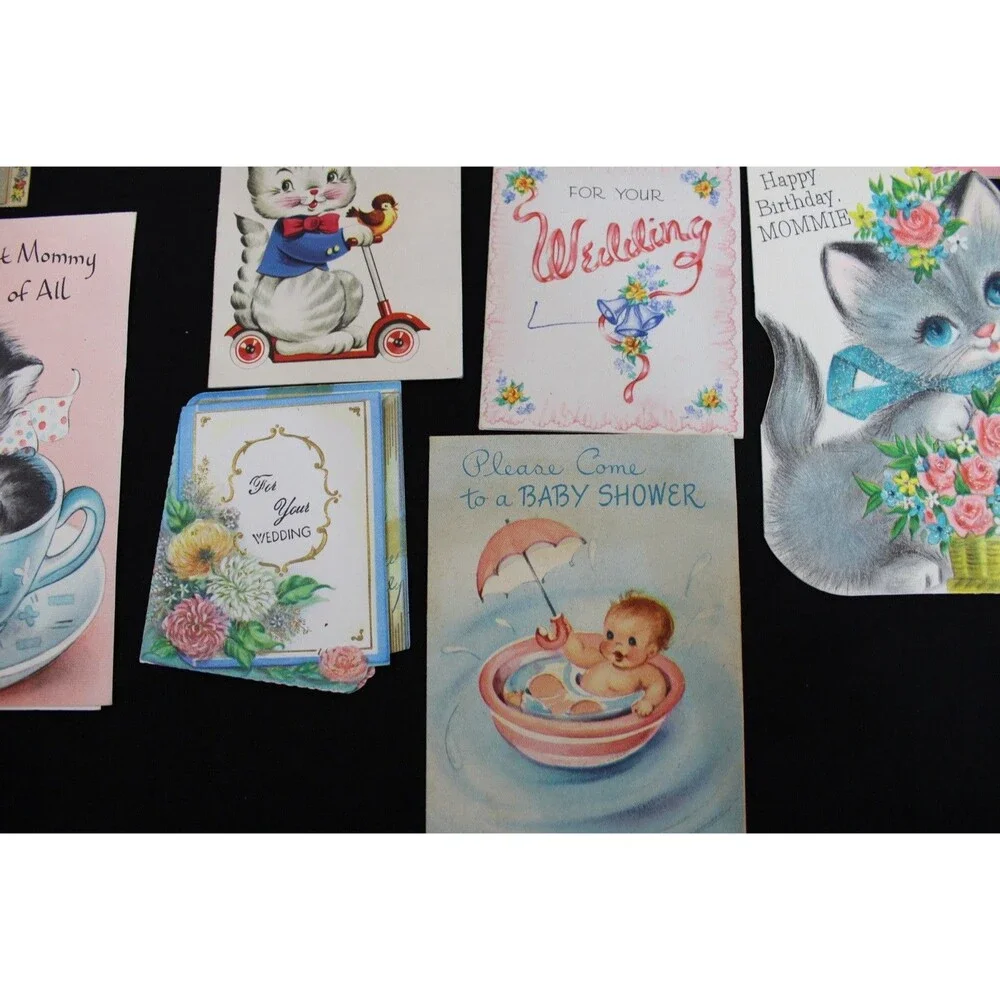 Lot 72 Vtg Baby Shower & New Baby Greeting Cards 1950s Graphics Glitter USA